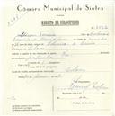 Registo de velocípede com o nº 5582, em nome de Eliseu Ferreira, morador em Colares.