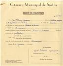 Registo de velocípede de marca Sachs, com o nº 7403, em nome de José Ribeiro Joaquim, morador em Almoçageme.