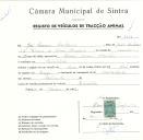 Registo de um veiculo de duas rodas tirado por dois animais de espécie muar destinado a transporte de mercadorias em nome de José Loureiro Ambrósio, morador na Rinchoa.