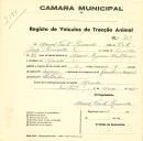 Registo de um veiculo de duas rodas tirado por dois animais de espécie muar destinado a transporte de mercadorias em nome de Manuel Vicente Roussado, morador em Mourão.