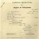 Registo de velocípede Cicles R.P., com o nº 2754, em nome de Cipriano Pedro Lima, morador em Sabugo.