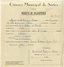 Registo de velocípede de marca Artur & Valadas, com o nº 8050, em nome de Manuel Aniceto Rodrigues Valadas, morador em Sintra.