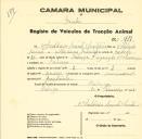 Registo de um veiculo de duas rodas tirado por dois animais de espécie muar destinado a transporte de mercadorias em nome de António Vicente Ventura, morador no Sabugo.