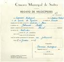 Registo de velocípede com o nº 9506, em nome de Francisco Rodrigues, morador em Galamares.
