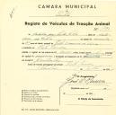 Registo de um veiculo de duas rodas tirado por um animal de espécie asinina destinado a transporte de mercadorias em nome de António dos Santos Silva, morador em Vila Verde.