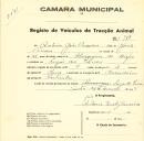 Registo de um veiculo de quatro rodas tirado por dois animais de espécie muar destinado a transporte de mercadorias em nome de António João Cassona, morador no lugar de Priores.