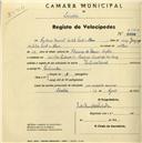 Registo de velocípede com o nº 2150, em nome de António Manuel Metelo Pinto e Abreu, morador em Estrada do Macieira, Casal de São Luís, Sintra.