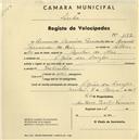 Registo de velocípede com o nº 1172, em nome de Armando Cameira Fernandes, morador em S. João das Lampas.
