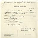 Registo de velocípede de marca Aranha, com o nº 4775, em nome de José Antunes Calado, morador em Belas.