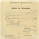 Registo de velocípede de marca Caravela, com o nº 5356, em nome de Domingos Paulo, morador em Fontanelas.