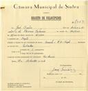 Registo de velocípede de marca Cuciolo, com o nº 7323, em nome de José Simões, morador em Fação.