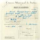 Registo de velocípede de marca Raio, com o nº 5192, em nome de Manuel Tomásio Duarte, morador em S. João das Lampas.
