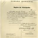 Registo de velocípede de marca Olga, com o nº 370, em nome de Arnaldo Duarte Pimpão, morador em Cabeço da Moucheira, Santa Susana.