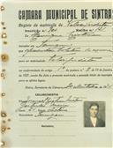 Registo de matricula de velocipedista em nome de Henrique Cristóvão, morador na Terrugem, com o nº de inscrição 900.