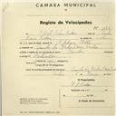 Registo de velocípede de marca Humber, com o nº 1134, em nome de Michael John Baker, morador em Quinta da Madre Deus, Sintra.
