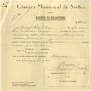 Registo de velocípede de marca Toman, com o nº 6095, em nome de Manuel Alves Pedroso, morador em Almornos.