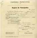 Registo de velocípede de marca Olympique, com o nº 1636, em nome de Manuel Martins Diogo, morador em Fontanelas.