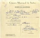 Registo de velocípede de marca L.R.S., com o nº 10113, em nome de António da Cruz Primor, morador em Albarraque.