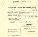 Registo de um veiculo de duas rodas tirado por um animal de espécie cavalar destinado a transporte de mercadorias em nome de Sebastião Ribeiro, morador em Venda Seca.