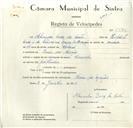 Registo de velocípede de marca Caravela, com o nº 8970, em nome de Alexandre Brás da Costa, morador em Praia das Maçãs.