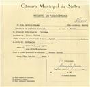 Registo de velocípede com o nº 9654, em nome de João Martins Branco, morador em Belas.