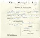 Registo de velocípede de marca Baner, com o nº 9079, em nome de ? de Moreira, morador em Mem Martins.