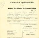 Registo de um veiculo de duas rodas tirado por um animal de espécie cavalar destinado a transporte de mercadorias em nome de Humberto Pelagio , morador em Francos.