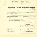 Registo de um veiculo de duas rodas tirado por dois animais de espécie muar destinado a transporte de mercadorias em nome de Jorge António Rabeço, morador no Mucifal.