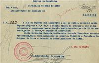 Ofício dirigido ao Administrador do Concelho de Sintra, proveniente do Administrador do Concelho de Cascais, ordenando que sejam intimados a comparecer nesta Instituição Maria Gertrudes Correia, Guilhermina Correia, Francisco António Vitoriano, Maria Rosa, moradores na Ulgueira e Francisco Rodrigues da Silva e Bernardino Pedro, moradores na Azoia..