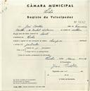 Registo de velocípede de marca Champion, com o nº 4551, em nome de José Coelho, morador em Sintra.