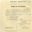 Registo de velocípede de marca Peugeot, com o nº 1386, em nome de José Pedro Ribeiro, morador em S. Pedro de Sintra.