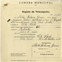Registo de velocípede com o nº 2225, em nome de Abílio Calaim Gomes, morador em Vila Verde.