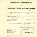 Registo de um veiculo de duas rodas tirado por um animal de espécie cavalar destinado a transporte de mercadorias em nome de Joaquim Simplicio Júnior, morador no Montelavar.