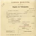 Registo de velocípede de marca Avis, com o nº 3059, em nome de Manuel da Luz Inácio, morador em S. Pedro de Sintra.