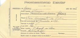 Recenseamento escolar de Albano Silva, filho de José Augusto Silva, morador nas Azenhas do Mar.