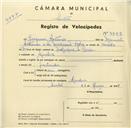 Registo de velocípede com o nº 3552, em nome de Joaquim Antunes, morador em Agualva.