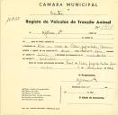 Registo de um veiculo de duas rodas tirado por dois animais de espécie bovina destinado a transporte de mercadorias em nome de Kjolner, Ldª., sediada em Casal da Pedra, Cacém.