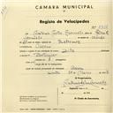 Registo de velocípede com o nº 2938, em nome de António Artur Carmello, morador em Cacém.