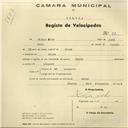 Registo de velocípede de marca David, com o nº 92, em nome de Filipe Melo, morador em Belas.