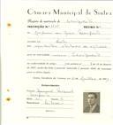 Registo de matricula de velocipedista em nome de Joaquim dos Reis Mesquita, morador em Sintra, com o nº de inscrição 6569.
