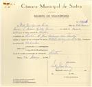 Registo de velocípede de marca Vitória-Nicky, com o nº 9824, em nome de Vítor José Azevedo Névoa, morador em Rua José Antunes dos Santos, Sintra.