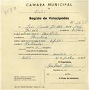 Registo de velocípede de marca Aprilia, com o nº 1878, em nome de João Vicente Jordão, morador em Morelinho.