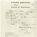 Registo de velocípede com o nº 4490, em nome de António Bernardo Nunes, morador em Agualva.
