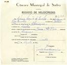Registo de velocípede de marca Mouza, com o nº 9198, em nome de António Augusto de Carvalho, morador em Sintra.