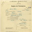 Registo de velocípede com o nº 2222, em nome de Carlos Pires, morador em Cacém.