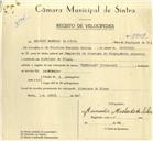 Registo de velocípede de marca Reynolds, com o nº 9909, em nome de Amândio Machado da Silva, morador em Almargem do Bispo.
