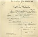 Registo de velocípede de marca Lagide, com o nº 316, em nome de José António Justino, morador em S. João das Lampas.