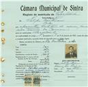 Registo de matricula de velocipedista em nome de Filipe Cristóvão, morador em Belas, com o nº de inscrição 444.