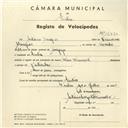 Registo de velocípede com o nº 3780, em nome de António Marques, morador em Sintra.