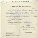 Registo de velocípede de marca Champion, com o nº 4565, em nome de António de Almeida Amaral, morador em Albarraque.